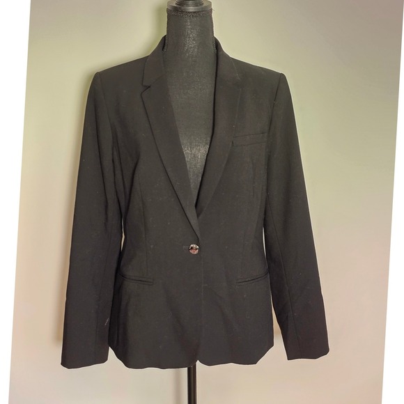 Calvin Klein Women Blazer Size 12 Black Single Button Tailored Career Jacket - Picture 2 of 9